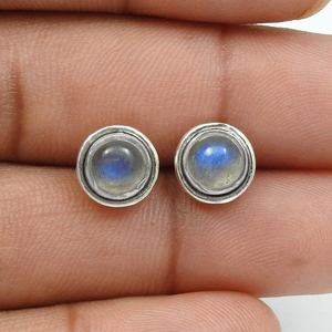 925 Sterling <b>Silver</b> Bezel Set Round Cut Natural Labradorite Stone <b>Stud</b> Gemstone Earrings Fine Minimalist Jewelry for Women Girls - Product Image 2