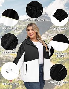 Hooded Color Blocking Windbreaker <b>Jacket</b> <b>Waterproof</b> Zipper Closure Casual Style Unisex Spring Outerwear Black <b>White</b> - Product Image 3