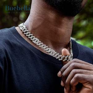Collier Chaîne Cubaine Homme Argent 925 Plaqué Or 14K Moissanite Diamant Baguette G-Link 14mm - Product Image 2