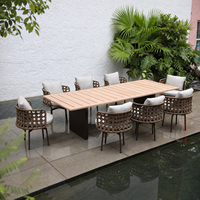 Ensemble de table et chaises de terrasse pour hôtel-resort, résistant aux intempéries, en aluminium tressé avec cordes, personnalisable OEM