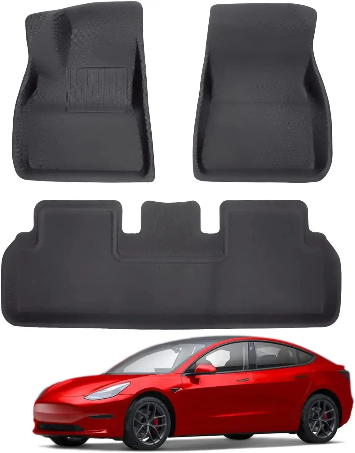 Tesla oto fabrika fiyat araba Mat yükseltilmiş su geçirmez zemin gömlekleri düz XPE siyah 3 parça için zemin Mat Tesla modeli 3