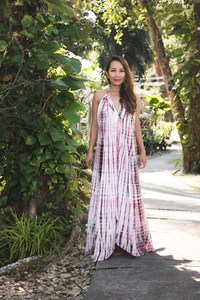 Maxi <b>Dress</b> Beach <b>Kaftan</b> V-neck Long Sleeve A-Line Formal Tye-Die Black Soft Cotton for Women - Product Image 6