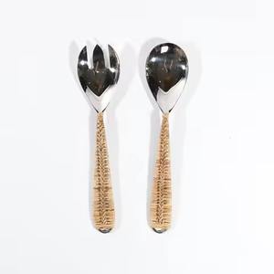 Handmade Rattan Handle Metal Cutlery Set Premium Stainless Steel <b>Flatware</b> for Home and Restaurant Use - Product Image 3