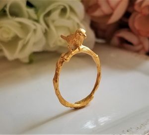 Bird On Branch Anillo ajustable Acabado mate Plata de Ley 925 14K Chapado en oro Diseño de ramita Regalo Menos de 10 joyas - Product Image 6
