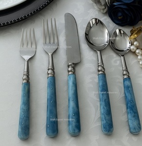 Juego de cubiertos clásicos de plata de acero inoxidable, mango de hueso azul cielo para el hogar y el restaurante, juegos de cubiertos de mesa - Product Image 6