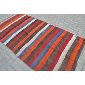 4.1x8.3 ft Rug, Turkish Kilim Rug, Vintage <b>Red</b> <b>Wool</b> Abstract Rug - Product Image 4