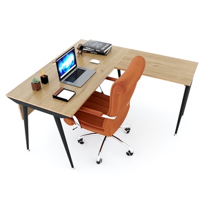 L-shaped Wooden <b>Desk</b> with Melamine Plywood Top & Iron Cone Legs 140x150cm <b>Extendable</b> & Foldable HBCO038 - Product Image 4