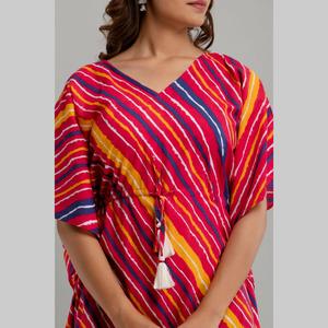 <b>Pink</b> Cotton Kaftan Dress with Leheriya Pattern Print Western Style-SHKUP1228 - Product Image 6