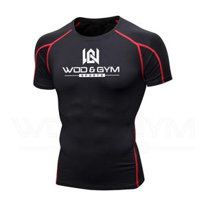 Venta al por mayor de ropa de compresión para correr de los hombres camisetas de gimnasio 100% poliéster cuello redondo media manga logotipo personalizado camisas de tela elástica - Product Image 3