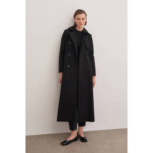 Manteau trench croisé automne-hiver avec ceinture noire et imprimé en coton tricoté - Product Image 6