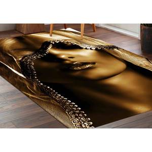 Tapis en laine motif portrait de femme dorée, design patchwork imprimé, luxe traditionnel, décoration de bureau, support en latex écologique, poils doux - Product Image 2