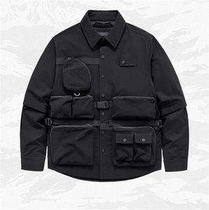 Haute qualité Harajuku Tech porter Hip Hop Cargo chemise veste hommes printemps automne chemises à manches longues chemise de poche - Product Image 1