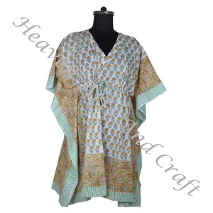100% algodón Mujer ropa de dormir bloque de mano impreso Kaftan vestidos KFCS164 peso ligero mujeres Casual ocasión desgaste corto caftán vestido - Product Image 4