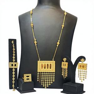 Juego de Joyería para Mujer Chapado en Oro de 24K de Dubái, con Collar, Aretes y Anillo, para Boda o Compromiso, Joyería Clásica de Moda - Product Image 1