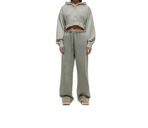 Conjunto Deportivo de Invierno para Mujer de Alta Calidad, con Cremallera, Pantalones Holgados de Cintura Alta Elástica y Top, Dos Piezas - Product Image 3