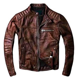 Dark Brown <b>Cafe</b> <b>Racer</b> Men's <b>Leather</b> Motorcycle <b>Jacket</b>-Windproof Eco-Friendly Breathable Winter Patchwork Front Custom Logo - Product Image 4