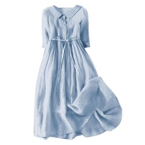 Vestido Maxi de Gala con Estampado Floral, Cuello en V, Cuello de Encaje, Manga Tres Cuartos, Ajuste Holgado, Vestido de Algodón para Mujer, Primavera, Perlas, Estilo Imperio - Product Image 6