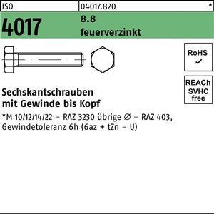 Hex Head <b>Screw</b> ISO 4017 VG M20x90 8.8 Hot-Dip <b>Galvanized</b> 25-Piece Pack - Product Image 1