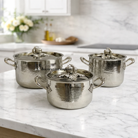Ensemble de casseroles en acier inoxydable poli miroir de qualité alimentaire, finition martelée, poignées en métal moulé, luxe européen, écologique, forme citrouille