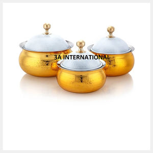 Marmite en acier inoxydable plaqué or avec couvercle en poudre blanche Casseroles isolées servant une marmite artisanale - Product Image 1