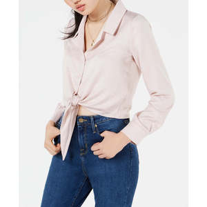 Top Casual da Donna Love Fire Juniors con Bottoni e Orlo Annodabile, in Popeline e Tessuto Lavorato a Maglia, Colore Sepia Rose, Taglia Large, Vestibilità Ampia - Product Image 1