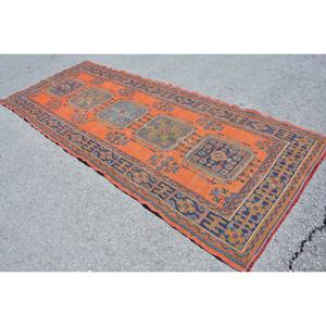 Alfombra turca Vintage azul naranja tradicional 4,7 X 11.3ft Classic Boho Patchwork diseño lana 10mm látex clásico para pasillo - Product Image 3
