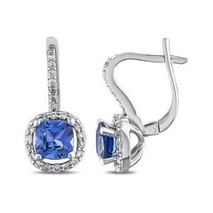 925 Sterling Silver Light Blue <b>Cushion</b> Sapphire & Moissanite Drop Earrings Women Sapphire Earrings - Product Image 2