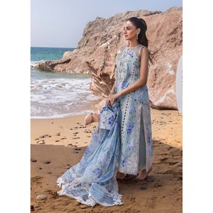 Conjunto de 3 Piezas de Chifón Estampado y Bordado Estilo Bohemio Carmesí con Dupatta de Seda y Pantalones para Primavera/Verano BIC-026 - Product Image 3