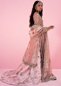 2024 Collection de mariage belle mariée brodée longue Kurta Lehenga Dupatta perles de verre en cristal Dabka travail tout fait soie - Product Image 2