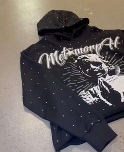 Sweat à capuche vintage délavé sur mesure pour homme, en molleton de coton épais, coupe régulière, respirant et écologique, avec strass - Product Image 5