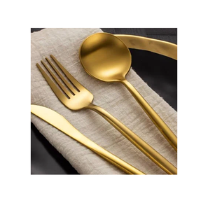 ชุดช้อนส้อมทองเหลืองเครื่องใช้บนโต๊ะอาหารสำหรับบ้านโรงแรมห้องครัวและบนโต๊ะทำจากมิเรอร์ช้อนเหล็ก - Product Image 1