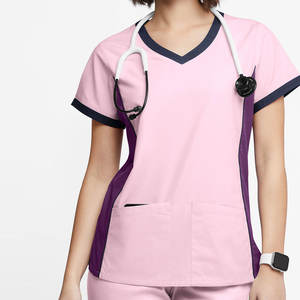 Uniforme médical en coton mélangé denim, unisexe, vêtements de travail pour médecin et infirmière, t-shirts à col en V - Product Image 2
