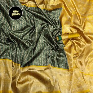 High Quality Heavy Jacquard Silk <b>Sarees</b> Indian & Pakistani Party Wear <b>Golden</b> Border Bollywood Style for Summer Winter Seasons - Product Image 2