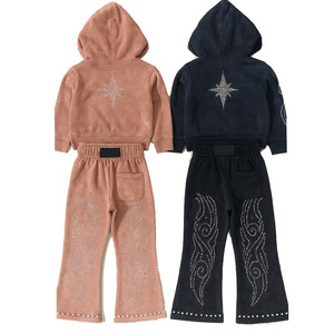 Para la venta en línea Casual Fashion Wear Aid Wash Rhinestone Chándal Color personalizado Venta caliente Chándal personalizado para hombres - Product Image 2