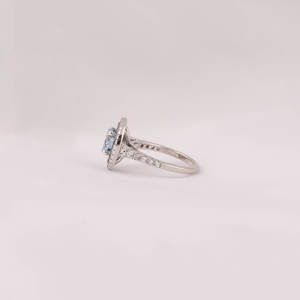 Blue Round Cut Lab Grown Diamond Half <b>Eternity</b> Double Halo Engagement <b>Ring</b> With Tiney Lab Grown Diamond Engagement <b>Ring</b> - Product Image 2