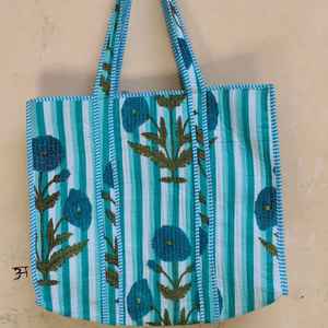 Bolsos de mano acolchados de algodón grande para mujer, bolso de mercado para mujer, compras de comestibles resistentes y sostenibles hechas a mano - Product Image 2