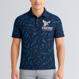 Chemise de golf pour homme personnalisée, en polyester biologique, avec protection solaire SPF 30, impression intégrale par sublimation, 85% polyester, 15% élasthanne, vêtements de golf performants - Product Image 1