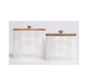 Metal Home <b>Kitchen</b> Use Deep & Large Storage <b>Canister</b> <b>Set</b> of 2 Ferns and Stripes Printed Tin <b>Canisters</b> With Wood Lids - Product Image 5