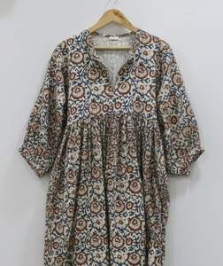 Vestido Túnica Midi para Mujer, 100% Algodón, Formal, Simple, Transpirable, Hecho a Mano en India, Estampado con Bloques, Venta al Por Mayor para Pedidos al Mayoreo - Product Image 3