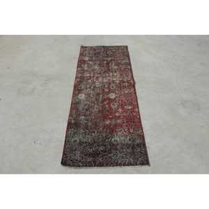 Turkish <b>Runner</b> Rug 2.1x5.6 ft (65x172 cm), Vintage <b>Red</b> Ombr Wool Rug - Product Image 1