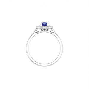 Anello con Tanzanite Naturale Taglio Ovale 5x4 e Halo di Topazio Bianco, Classico Anello di Fidanzamento - Product Image 2