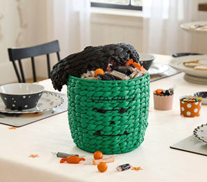 Panier de rangement artisanal en jacinthe pour Halloween, sorcière, avec couvercle, porte-bonbons tissé durable, contenant décoratif de table, Vietnam - Product Image 5