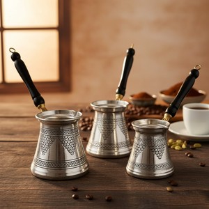 Ensemble de cafetière vintage en cuivre 3 pièces, gravé classique, pour le thé, pour la cuisine, durable, en céramique, verre, métal, plastique, cadeaux vintage - Product Image 2