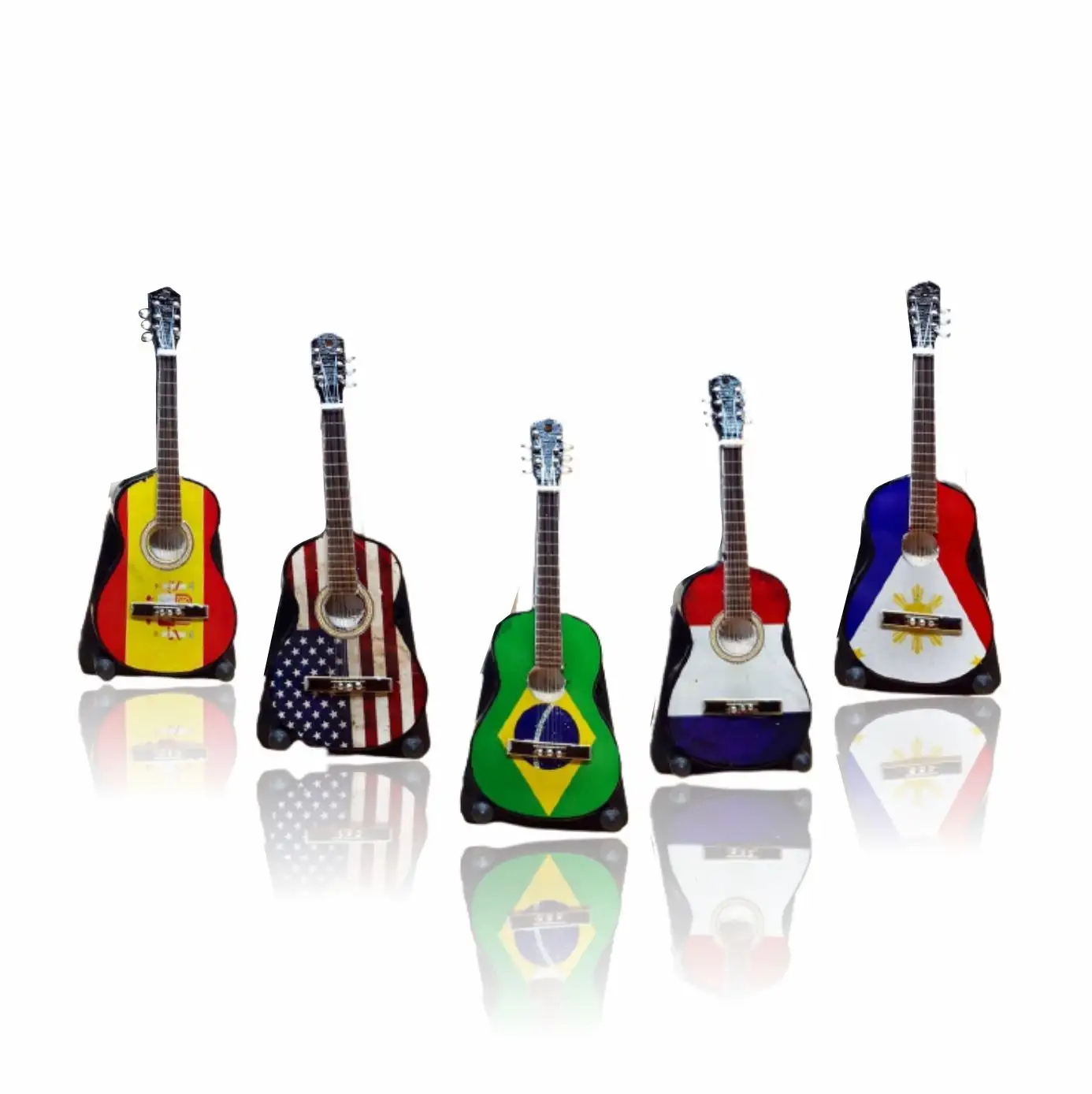 ミニチュアギターWORLDフラッグ木製キーホルダー日本国旗装飾とお土産ギフト用
