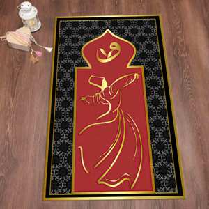 Tapis de prière rouge et or : Tapis de culte islamique, lavable en machine, tapis fin non tissé - Product Image 2