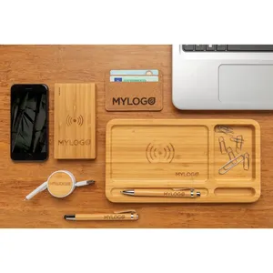 Organisateur de chargeur sans fil en bambou écologique pour bureau et tiroir pour gadgets - Product Image 3