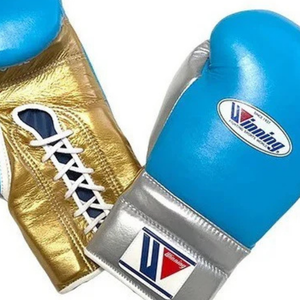 Winning <b>Lace</b> Up Boxing <b>Gloves</b> Sky Blue Silver Gold Premium Leather Professional Boxing <b>Gloves</b> for Training Sparring 8oz 10oz - Product Image 3