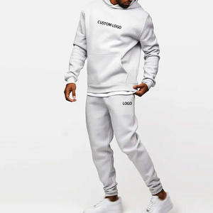 Ensemble de survêtement pull-over à séchage rapide respirant en coton uni avec logo personnalisé pour hommes, sweat à capuche zippé et pantalon de jogging - Product Image 1