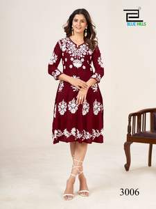 Hermosa Kurta de Tela Rayon Lakhnavi, Ligera, Hasta la Rodilla, Estilo Occidental para Vestir Casual Regular en India y Pakistán - Product Image 2