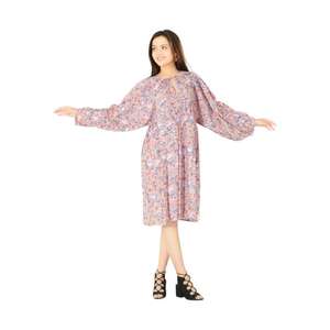 ชุดเดรสแขนยาวผ้าคอตตอนพิมพ์ลายดอกไม้ชุดเดรสลำลองสไตล์โบฮีเมียนฮิปปี้ทรงเอไลน์สำหรับตกแต่งลูกไม้ที่เป็นมิตรต่อสิ่งแวดล้อม - Product Image 1